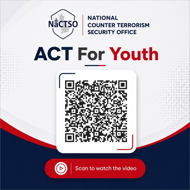 NaCTSO ACT For Youth poster with a QR code to watch the video.